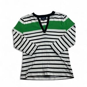 Chaps Green and Black Striped 3/4 Sleeve Tee